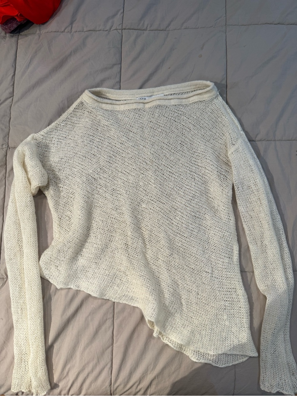 Zara Cream Off-the-Shoulder Knit Sweater